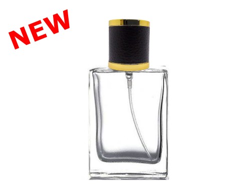 50ml alabaster clear perfume bottle with round black gold leather cap