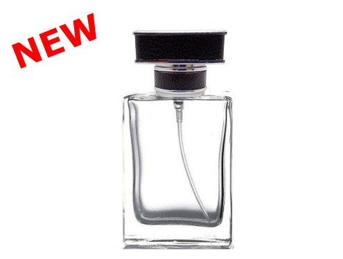 50ml alabaster clear perfume bottle with square black silver leather cap