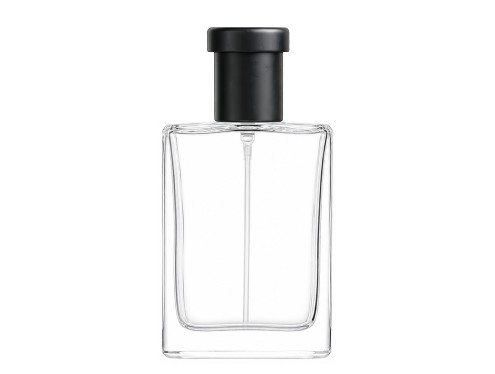 50ml alabaster perfume bottle with ridged black cap