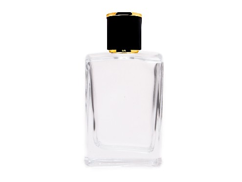 50ml alabaster slim clear perfume bottle with round black gold cap