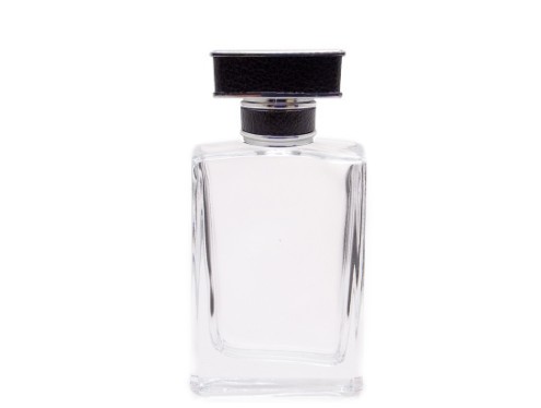 50ml alabaster slim clear perfume bottle with square black silver leather cap