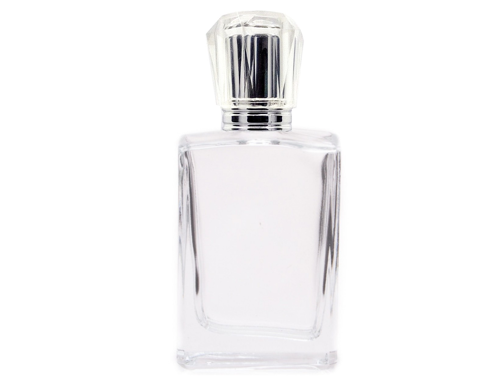 50ml alabaster slim clear perfume bottle with tall silver crown cap
