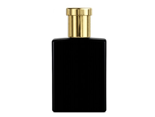 50ml ebony black perfume bottle with tall ridged gold cap