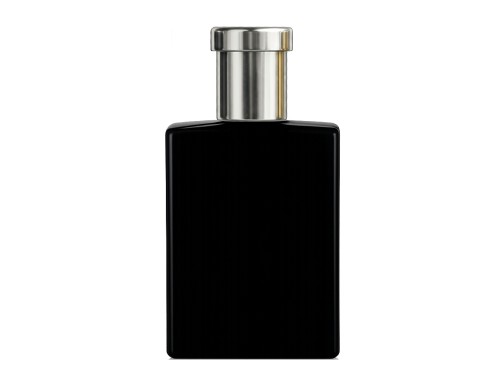 50ml ebony black perfume bottle with tall ridged silver cap