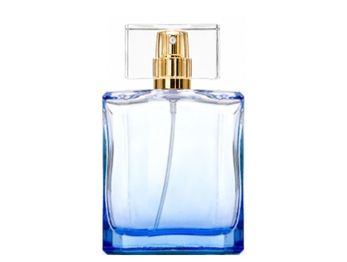 50ml liberty blue perfume bottle with gold pump clear square cap