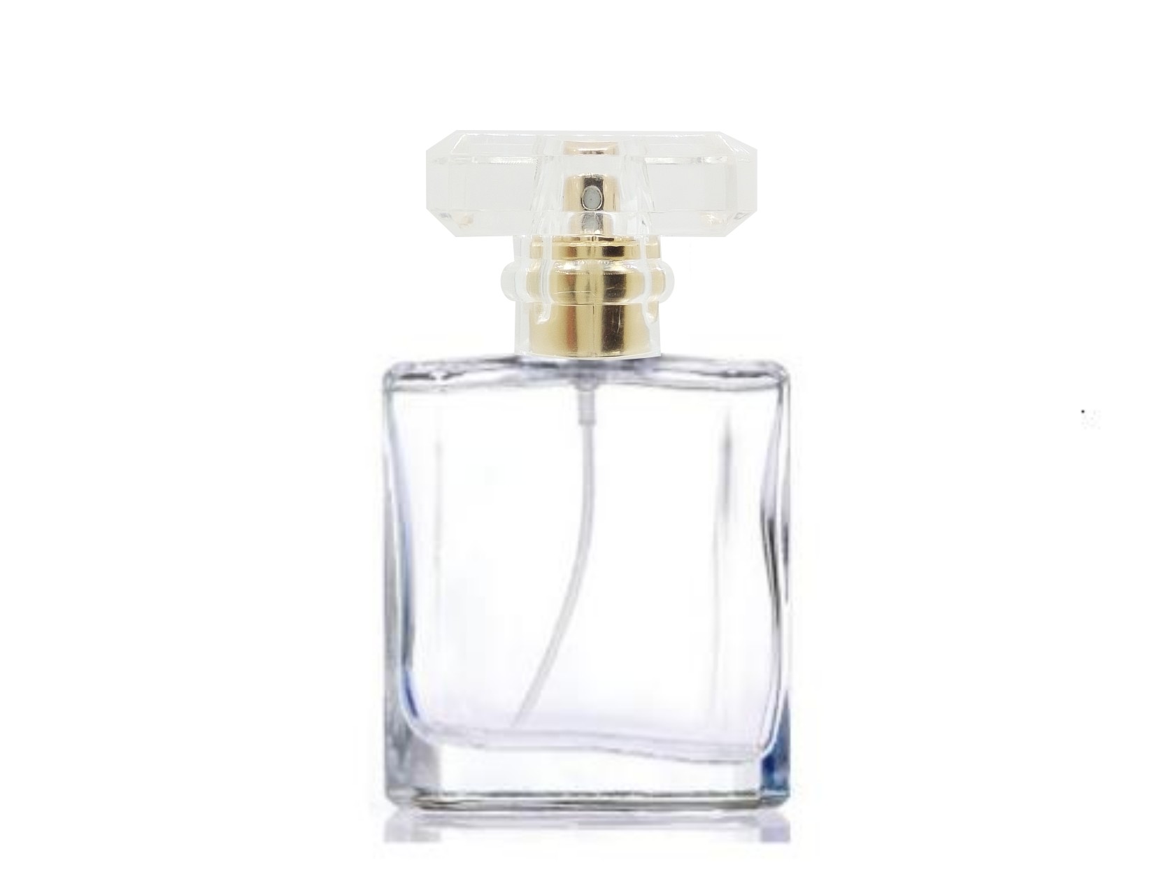 50ml liberty clear perfume bottle with gold pump clear cap