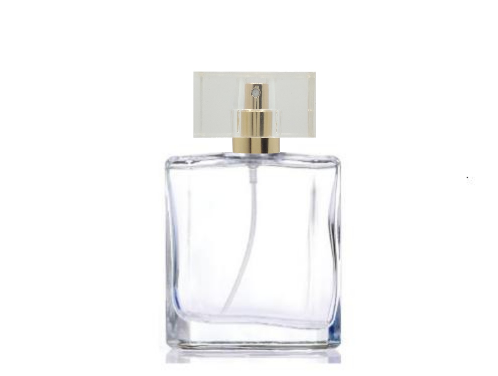 50ml liberty clear perfume bottle with gold pump clear square cap