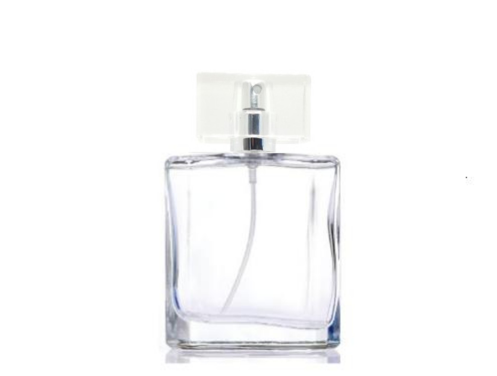 50ml liberty clear perfume bottle with silver pump clear square cap