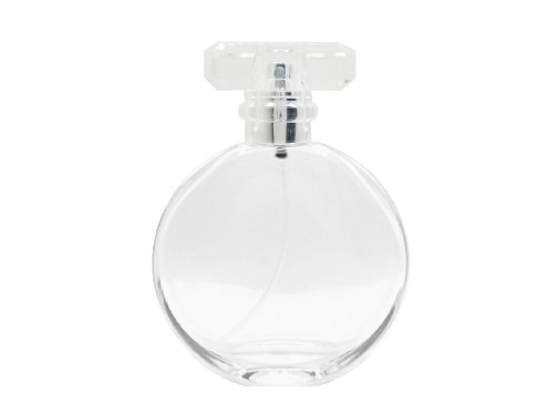50ml parthenon circular perfume bottle silver pump clear cap