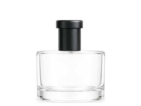 50ml rotunda clear perfume bottle with tall ridged black cap