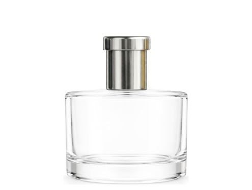 50ml rotunda clear perfume bottle with tall silver ridged cap