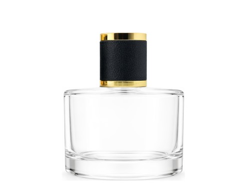 50ml rotunda clear perfume bottle with black gold leather cap