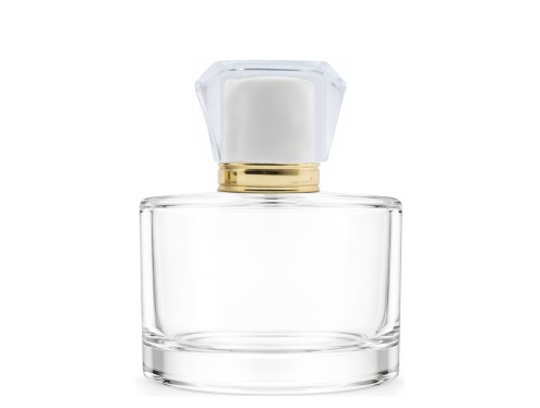 50ml rotunda clear perfume bottle with white gold acrylic cap