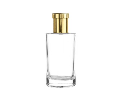 50ml tower slim clear perfume bottle tall ridged gold cap