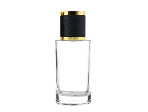 50ml tower slim clear perfume bottle with black gold leather cap