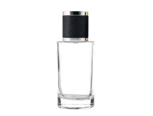 50ml tower slim clear perfume bottle with black silver leather cap
