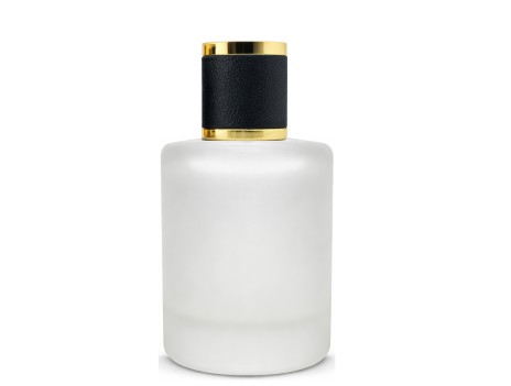50ml tower squat frosted perfume bottle with black gold leather cap