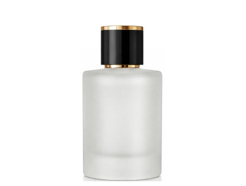 50ml tower squat frosted perfume bottle with black gold cap
