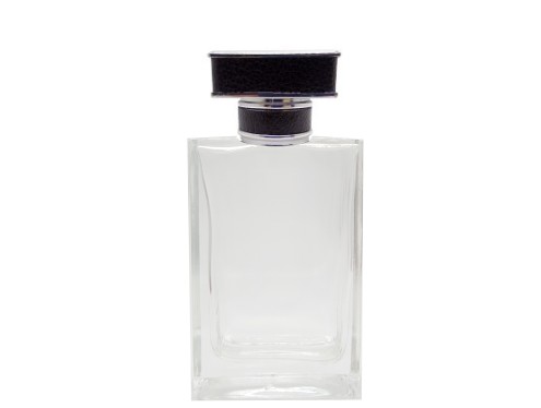 55ml alabaster slim clear perfume bottle with square black silver leather cap