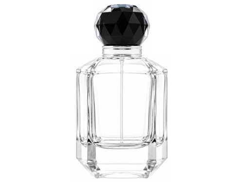 55ml asscher diamond shaped perfume bottle with black silver cap